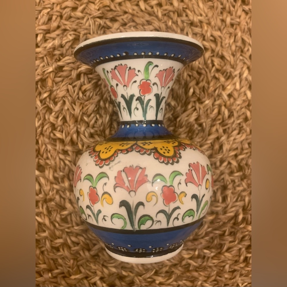 Floral Ceramic Vase with Multicolor Design